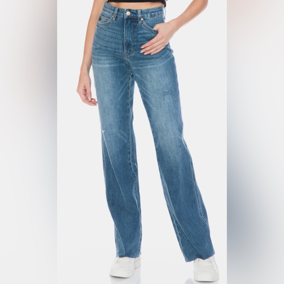 Judy Blue Denim - Judy Blue Tummy Control Cut Raw Hem Straight Jeans 33” Inseam